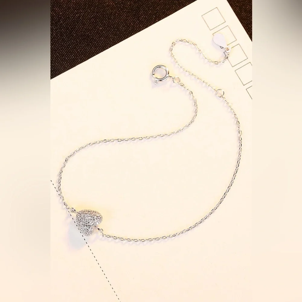 Barbie Inspired Pink Gemstone Heart Shaped Rose Gold Women’s Dainty Bracelet - Picture 5 of 5